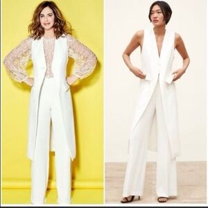 Elegant White Zara Jackets Coats Fully Lined Long Blazer Vest W/Slits Pockets